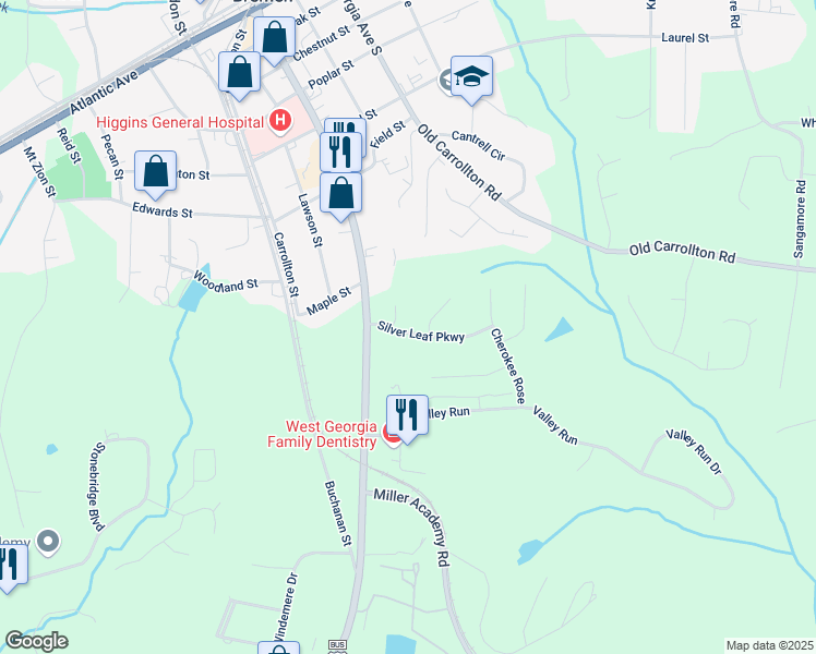 map of restaurants, bars, coffee shops, grocery stores, and more near 409 Silver Leaf Parkway in Bremen