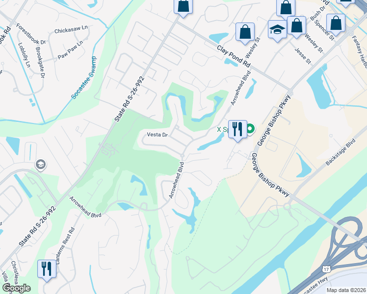 map of restaurants, bars, coffee shops, grocery stores, and more near 206 Vesta Drive in Myrtle Beach