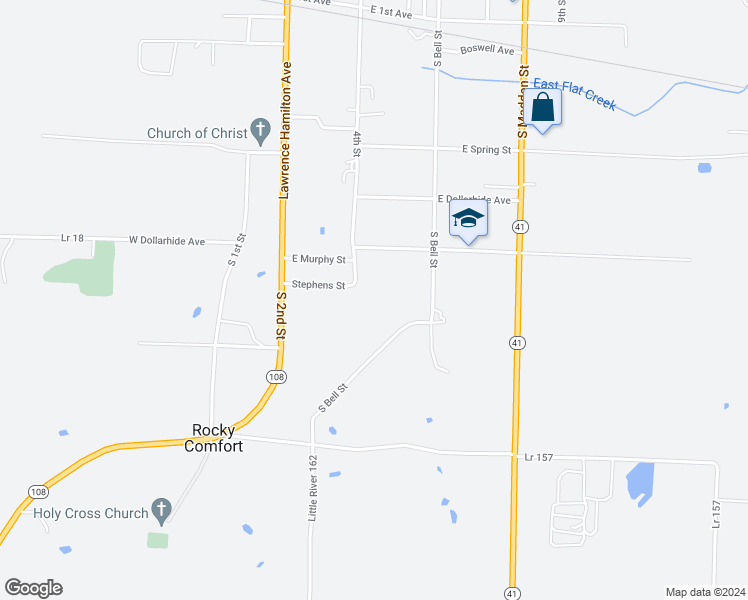 map of restaurants, bars, coffee shops, grocery stores, and more near 421 Rocky Comfort Road in Foreman