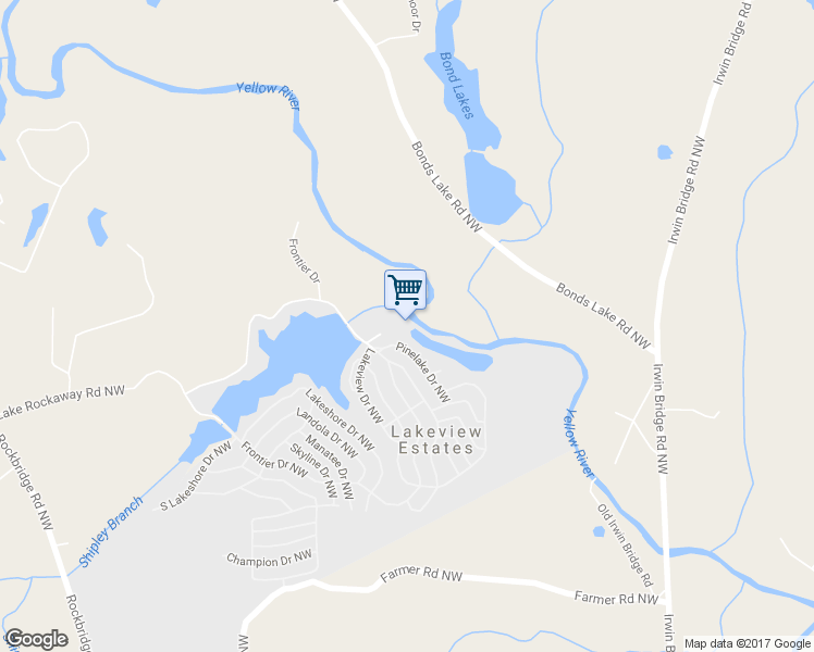 map of restaurants, bars, coffee shops, grocery stores, and more near 1 Frontier Drive Northwest in Conyers