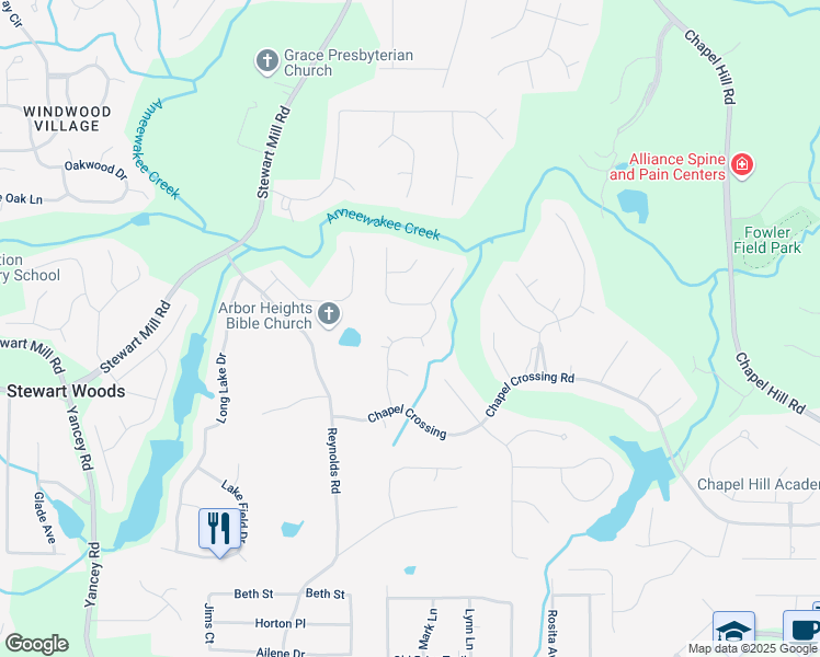 map of restaurants, bars, coffee shops, grocery stores, and more near 3503 Pine Grove Drive in Douglasville