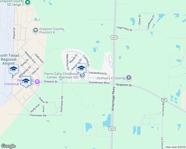 map of restaurants, bars, coffee shops, grocery stores, and more near 110 Vandenburg Drive in Denison