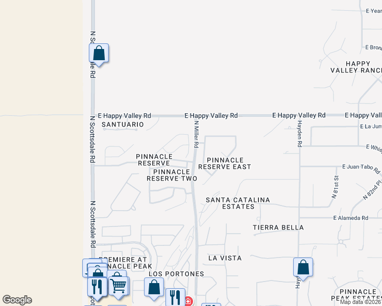 map of restaurants, bars, coffee shops, grocery stores, and more near 24709 North 75th Way in Scottsdale