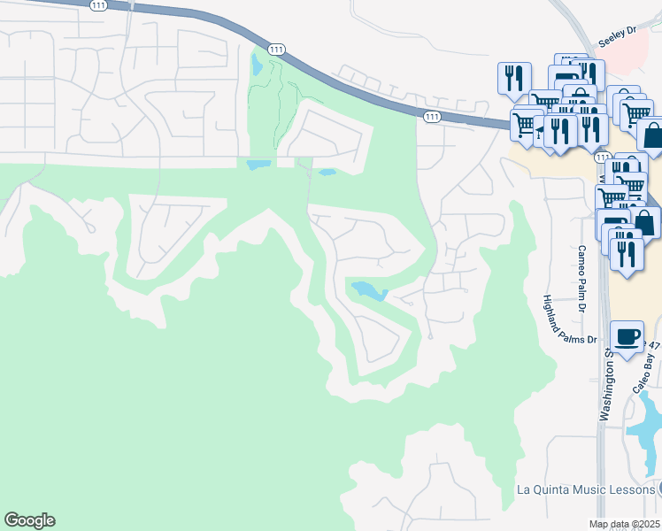 map of restaurants, bars, coffee shops, grocery stores, and more near 46555 Quail Run Lane in Indian Wells