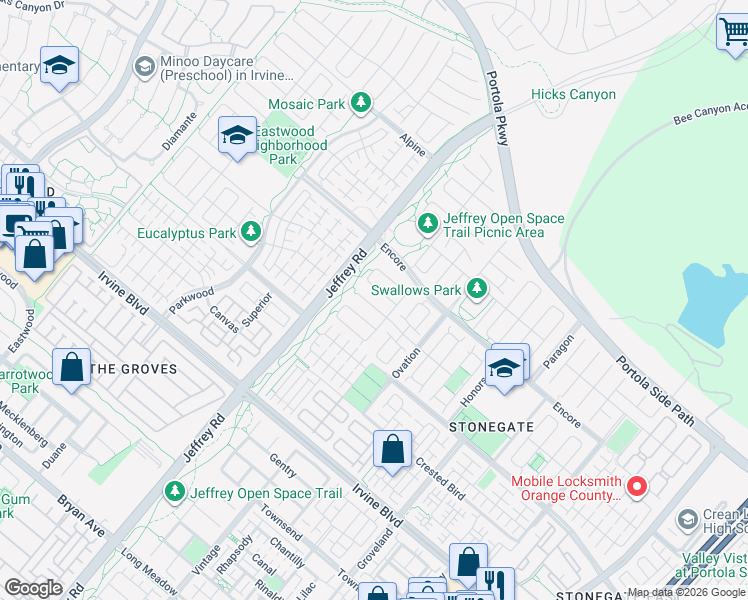 map of restaurants, bars, coffee shops, grocery stores, and more near 59 Parkdale in Irvine