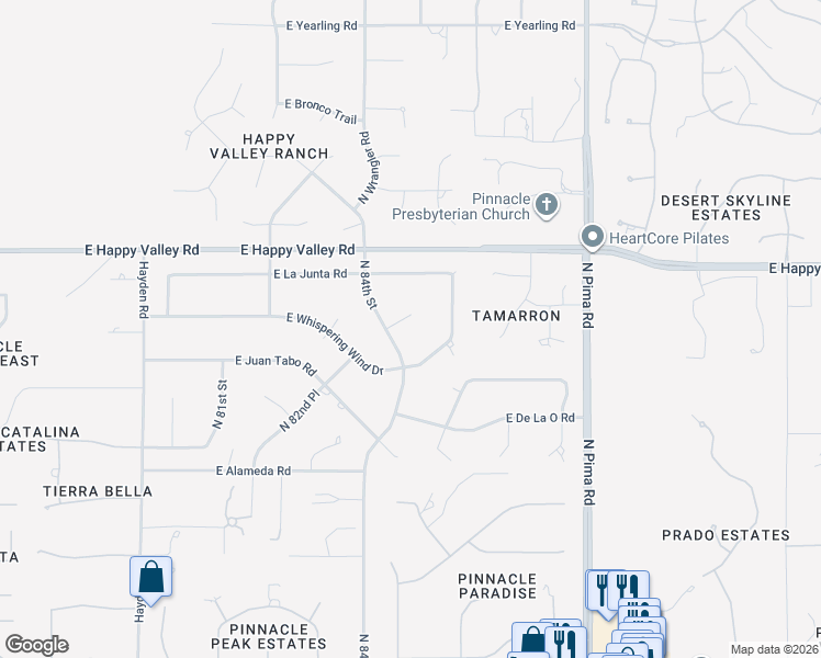 map of restaurants, bars, coffee shops, grocery stores, and more near 8417 East Chama Road in Scottsdale