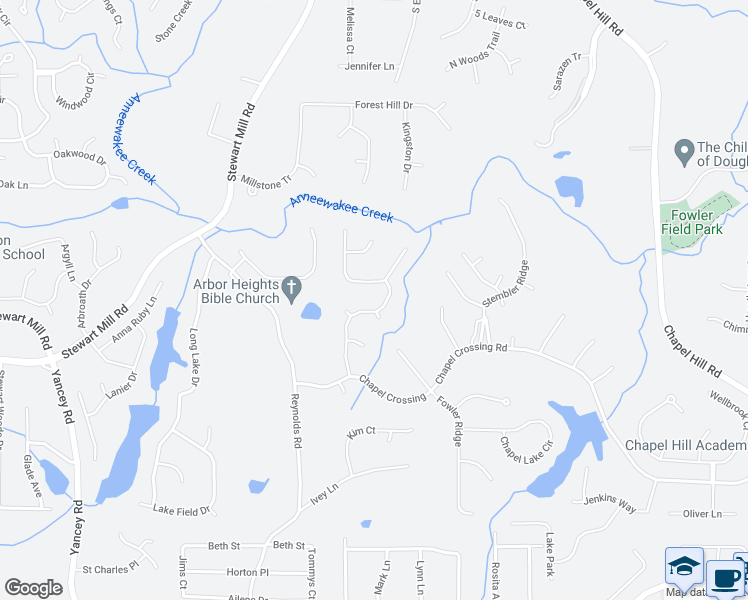 map of restaurants, bars, coffee shops, grocery stores, and more near 3497 Pine Grove Drive in Douglasville