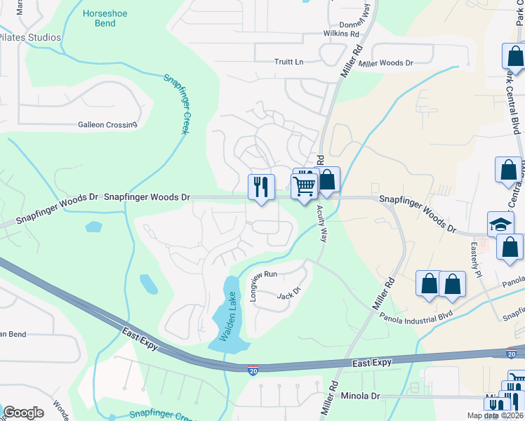 map of restaurants, bars, coffee shops, grocery stores, and more near 4943 Snapfinger Woods Drive in Decatur