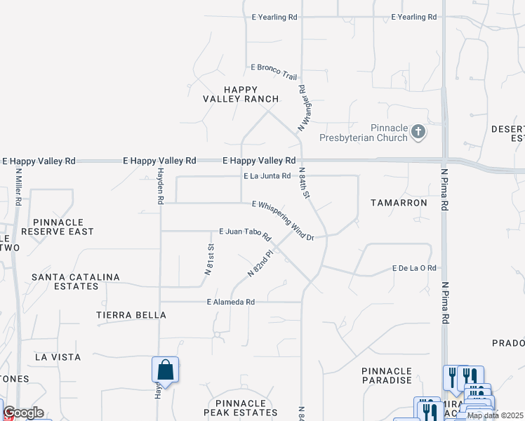 map of restaurants, bars, coffee shops, grocery stores, and more near 8222 East Whispering Wind Drive in Scottsdale