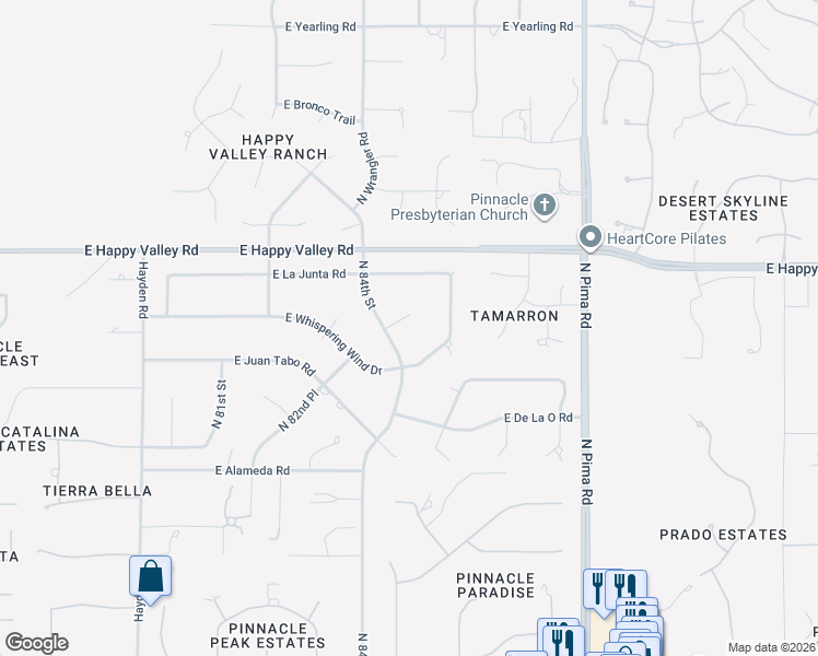map of restaurants, bars, coffee shops, grocery stores, and more near 8417 East Chama Road in Scottsdale