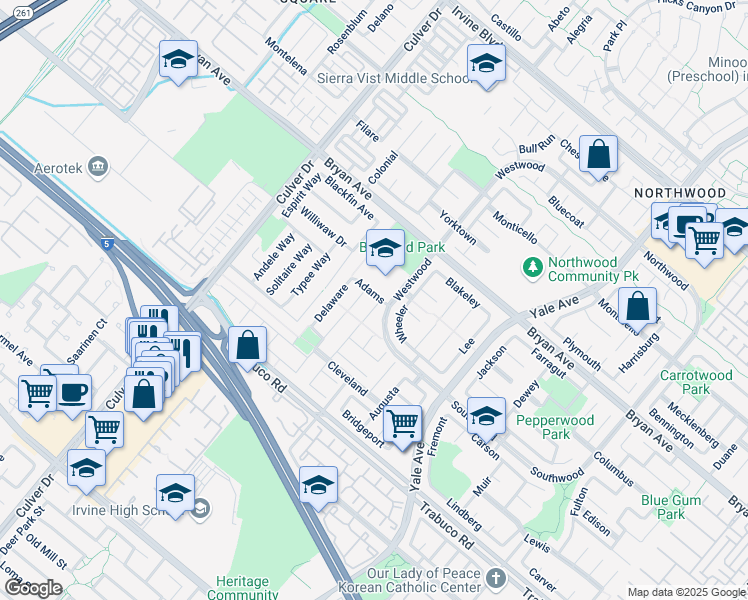 map of restaurants, bars, coffee shops, grocery stores, and more near 2 Shelby in Irvine