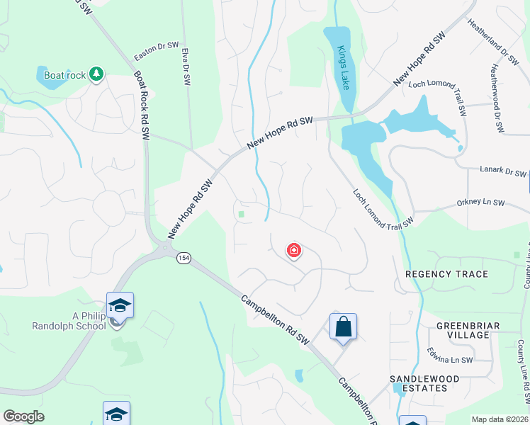 map of restaurants, bars, coffee shops, grocery stores, and more near 5040 Montcalm Drive Southwest in Atlanta