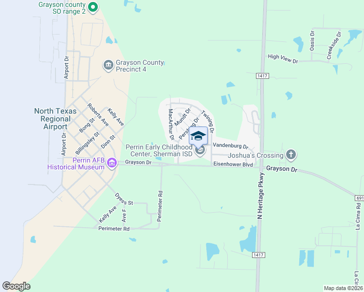 map of restaurants, bars, coffee shops, grocery stores, and more near 12 Pershing Drive in Denison