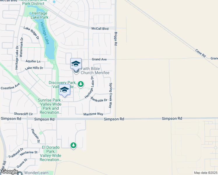 map of restaurants, bars, coffee shops, grocery stores, and more near 28239 Spring Creek Way in Menifee