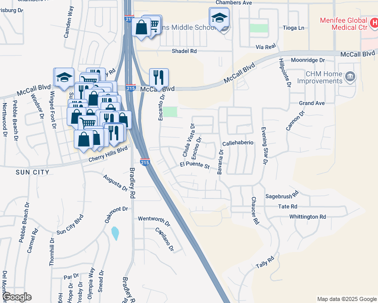 map of restaurants, bars, coffee shops, grocery stores, and more near 28248 Chula Vista Drive in Menifee
