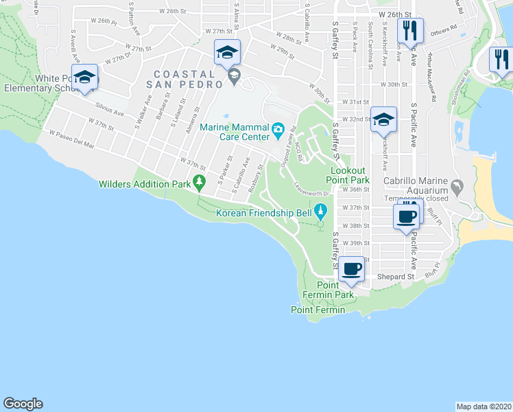 map of restaurants, bars, coffee shops, grocery stores, and more near 890 West Paseo Del Mar in Los Angeles