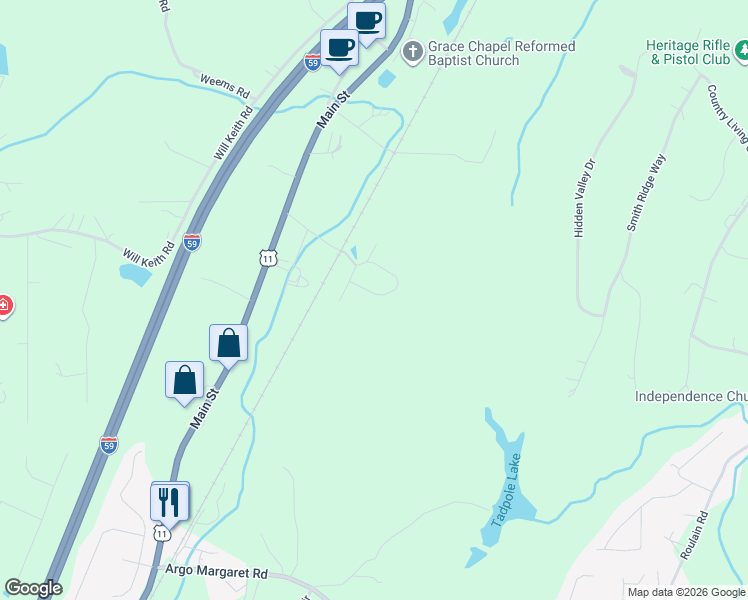 map of restaurants, bars, coffee shops, grocery stores, and more near 385 Jacobs Loop in Trussville