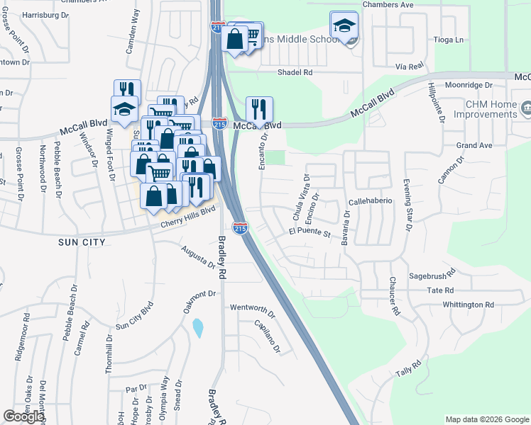 map of restaurants, bars, coffee shops, grocery stores, and more near 27175 Coronado Way in Menifee