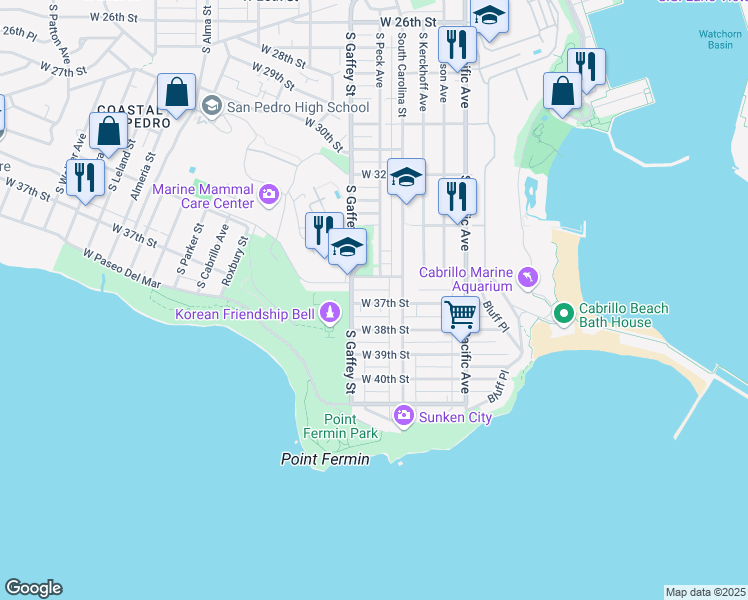 map of restaurants, bars, coffee shops, grocery stores, and more near 678 West 37th Street in Los Angeles