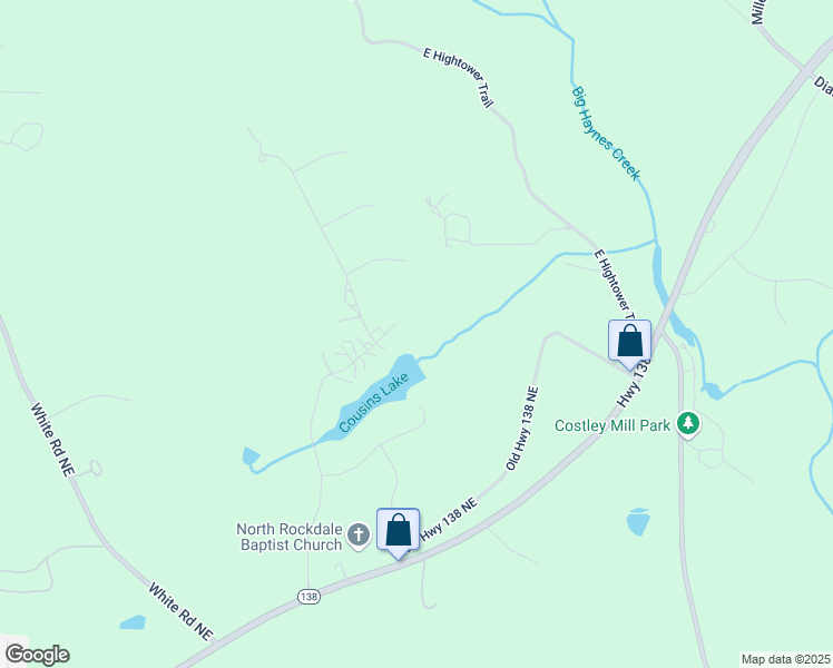 map of restaurants, bars, coffee shops, grocery stores, and more near 3071 North Tower Way Northeast in Conyers