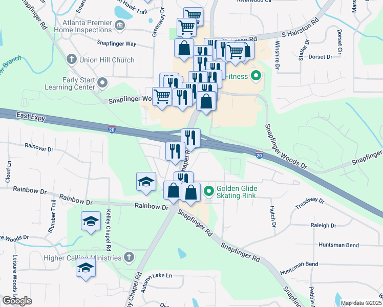 map of restaurants, bars, coffee shops, grocery stores, and more near 2636 Wesley Chapel Road in Decatur