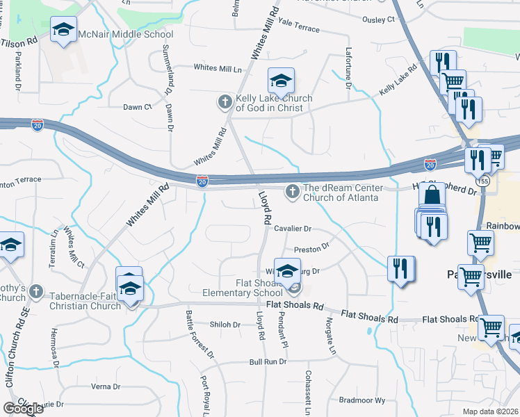 map of restaurants, bars, coffee shops, grocery stores, and more near 2608-2626 Lloyd Road in Decatur