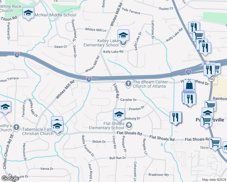 map of restaurants, bars, coffee shops, grocery stores, and more near 2608-2626 Lloyd Road in Decatur