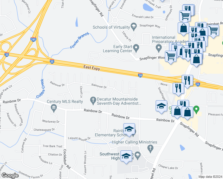 map of restaurants, bars, coffee shops, grocery stores, and more near 2611 Star Lane in Decatur
