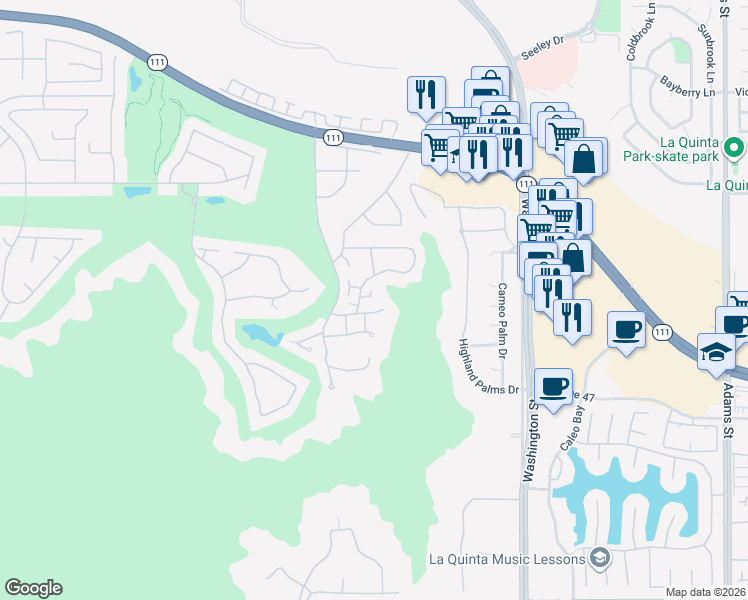 map of restaurants, bars, coffee shops, grocery stores, and more near 46560 Arapahoe Circle in Indian Wells