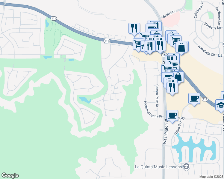 map of restaurants, bars, coffee shops, grocery stores, and more near 46530 Arapahoe Circle in Indian Wells
