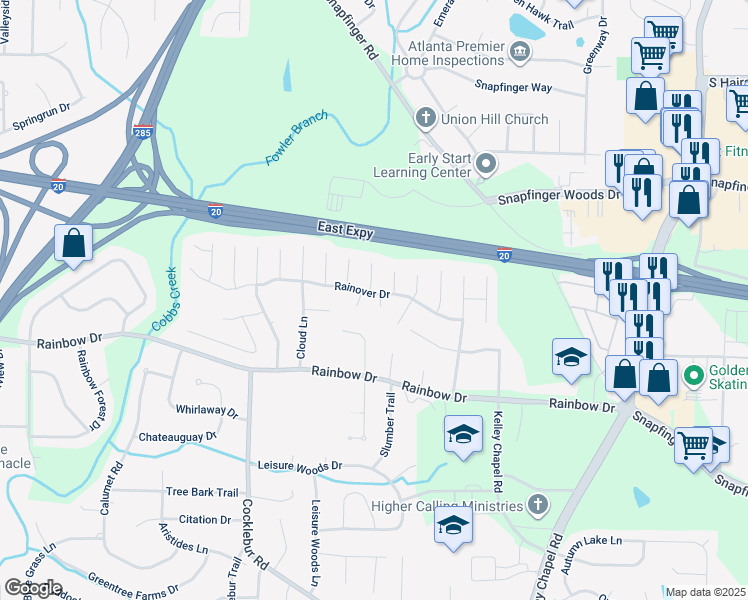 map of restaurants, bars, coffee shops, grocery stores, and more near 2607 Cloud Court in Decatur