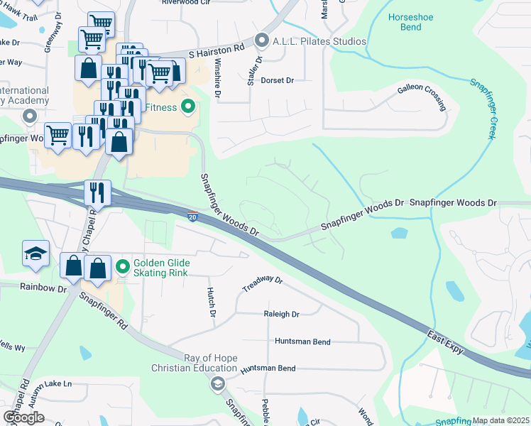 map of restaurants, bars, coffee shops, grocery stores, and more near 4485 Golf Vista Circle in Decatur