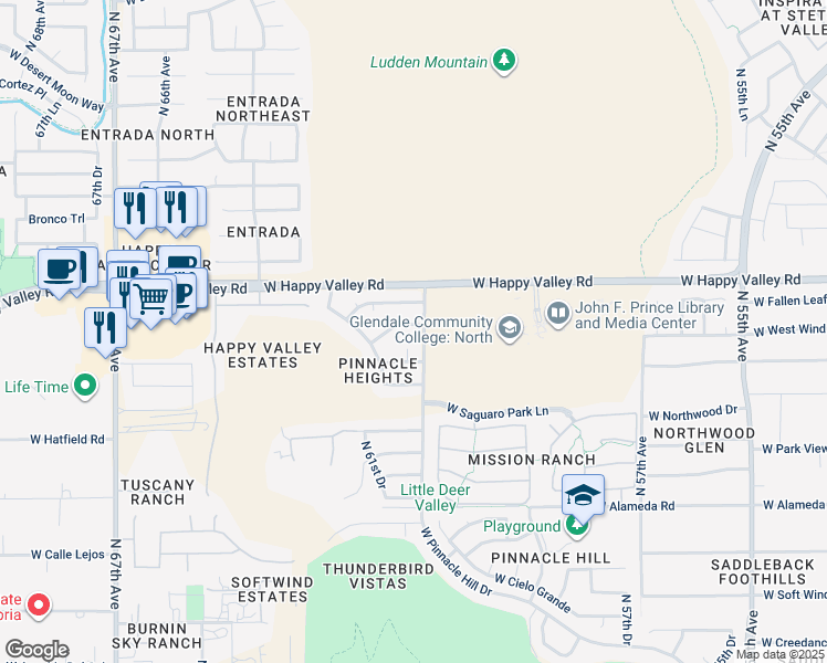 map of restaurants, bars, coffee shops, grocery stores, and more near 6109 West Villa Linda Drive in Glendale