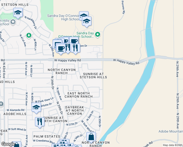 map of restaurants, bars, coffee shops, grocery stores, and more near 3544 West Chama Drive in Glendale