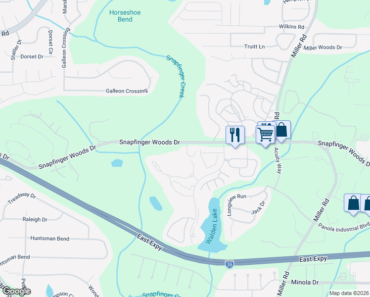 map of restaurants, bars, coffee shops, grocery stores, and more near 14 Quail Run in Decatur