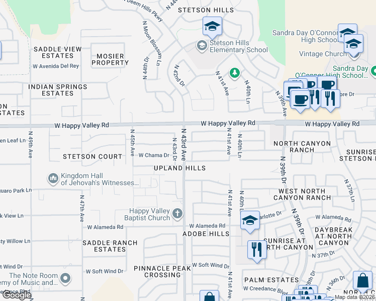 map of restaurants, bars, coffee shops, grocery stores, and more near 4226 West Chama Drive in Glendale