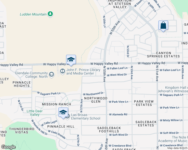 map of restaurants, bars, coffee shops, grocery stores, and more near 24818 North 55th Lane in Glendale