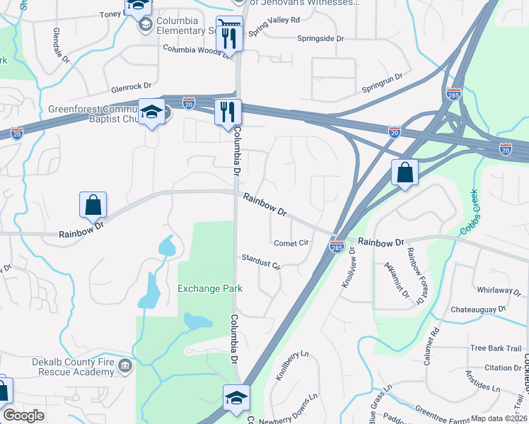 map of restaurants, bars, coffee shops, grocery stores, and more near in Panthersville