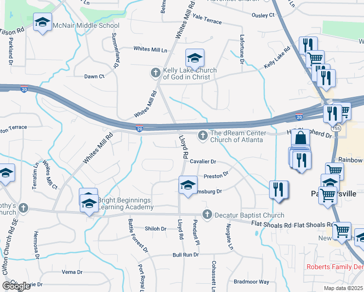 map of restaurants, bars, coffee shops, grocery stores, and more near 2608-2626 Lloyd Road in Decatur
