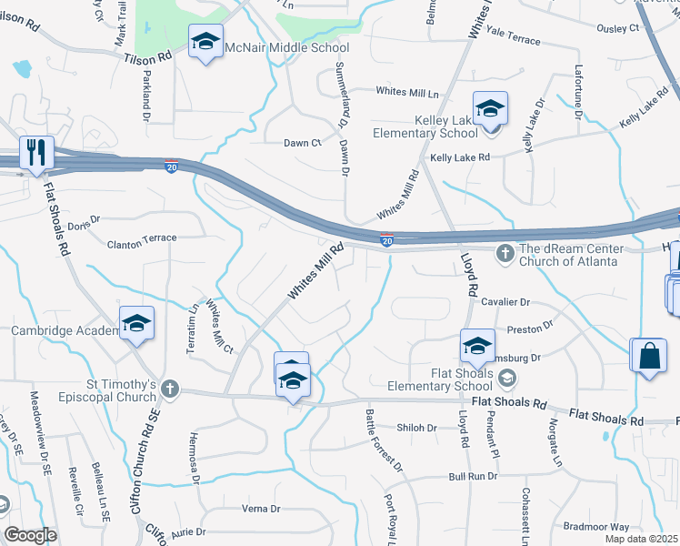 map of restaurants, bars, coffee shops, grocery stores, and more near 5 Tregoney Drive in Decatur