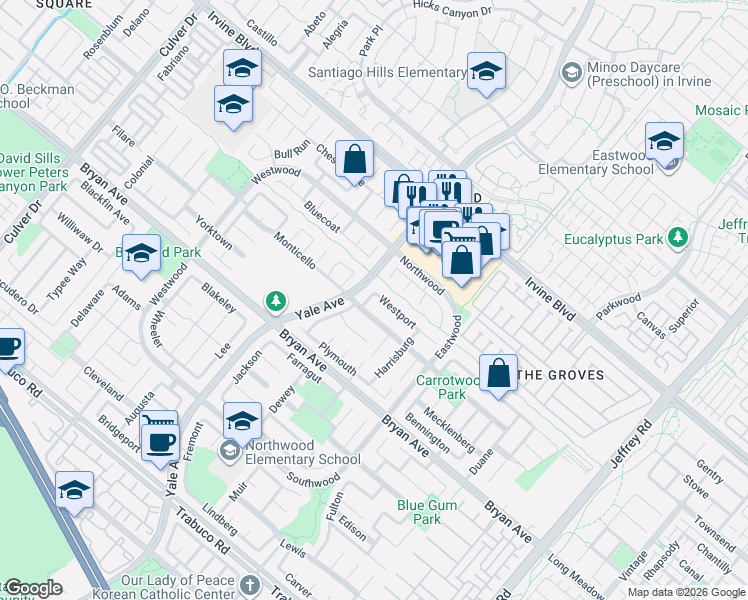 map of restaurants, bars, coffee shops, grocery stores, and more near 2 Westport in Irvine