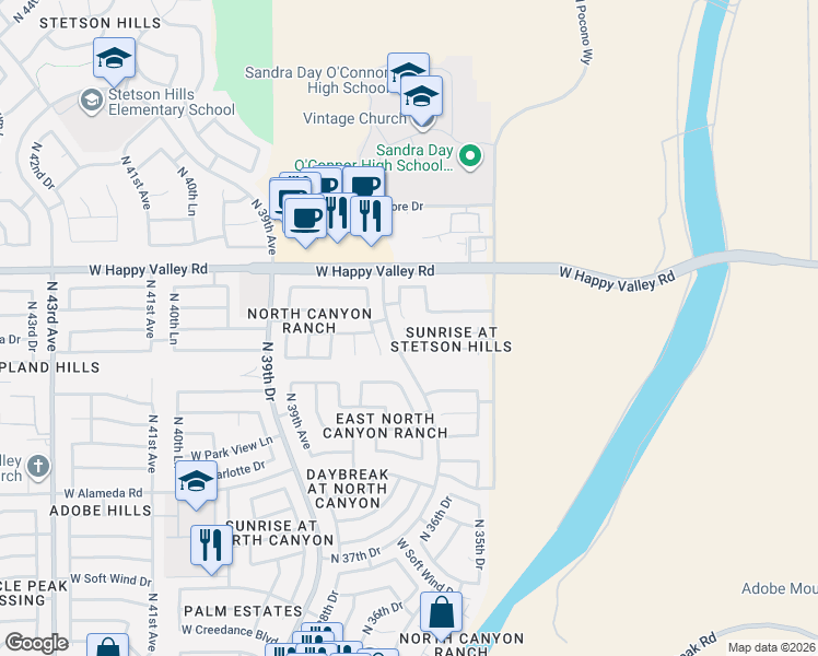 map of restaurants, bars, coffee shops, grocery stores, and more near 3580 West Chama Drive in Glendale