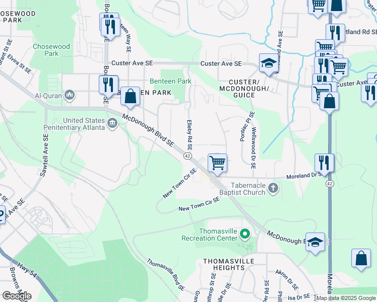 map of restaurants, bars, coffee shops, grocery stores, and more near 774 McDonough Boulevard Southeast in Atlanta