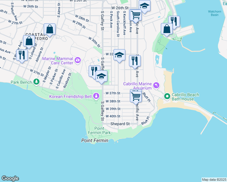 map of restaurants, bars, coffee shops, grocery stores, and more near 678 West 37th Street in Los Angeles