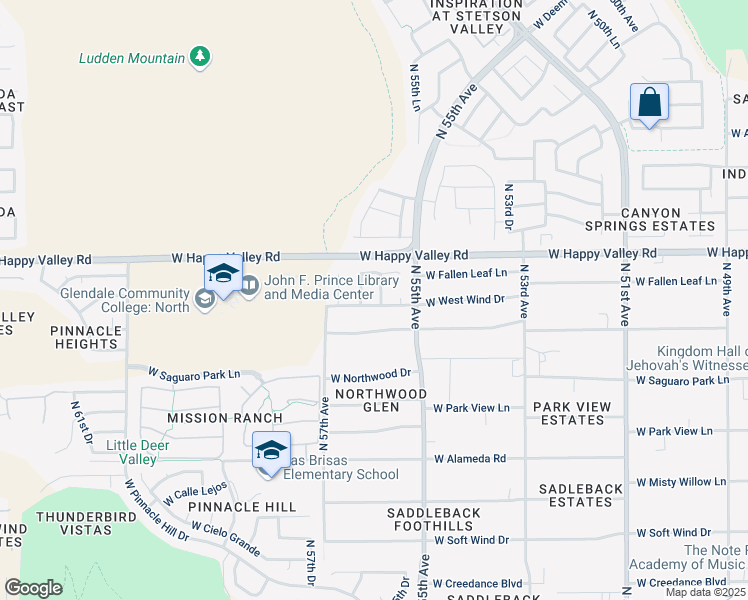 map of restaurants, bars, coffee shops, grocery stores, and more near 24818 North 55th Lane in Glendale