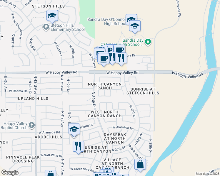 map of restaurants, bars, coffee shops, grocery stores, and more near 3824 West Chama Drive in Glendale