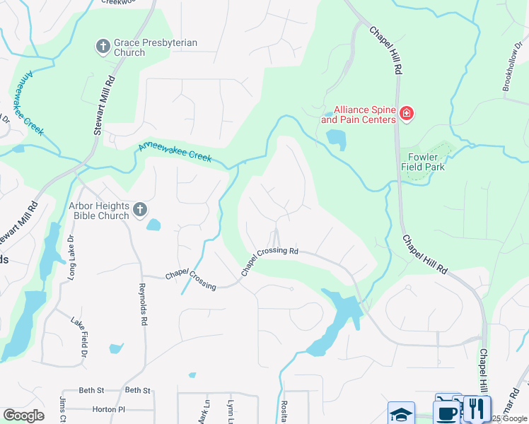 map of restaurants, bars, coffee shops, grocery stores, and more near 3488 Heatherwood Court in Douglasville
