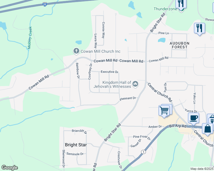 map of restaurants, bars, coffee shops, grocery stores, and more near 3495 Scenic Drive in Winston