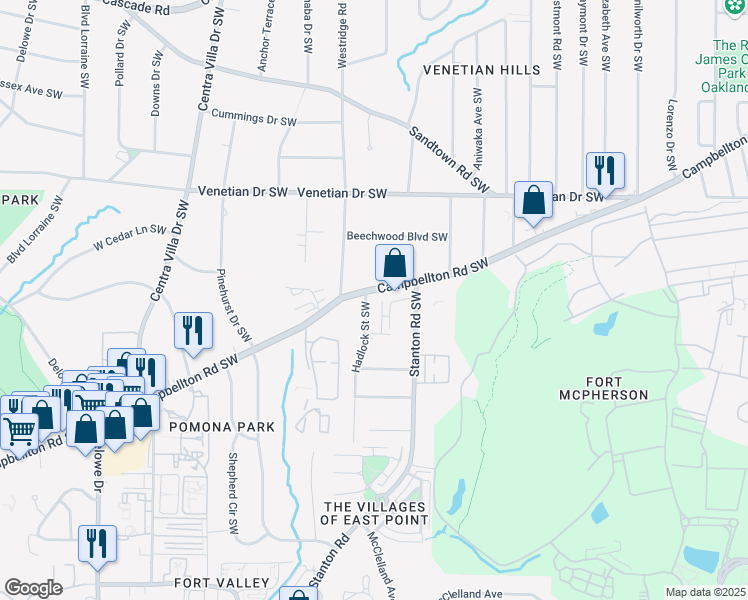 map of restaurants, bars, coffee shops, grocery stores, and more near 1774 Campbellton Road Southwest in Atlanta