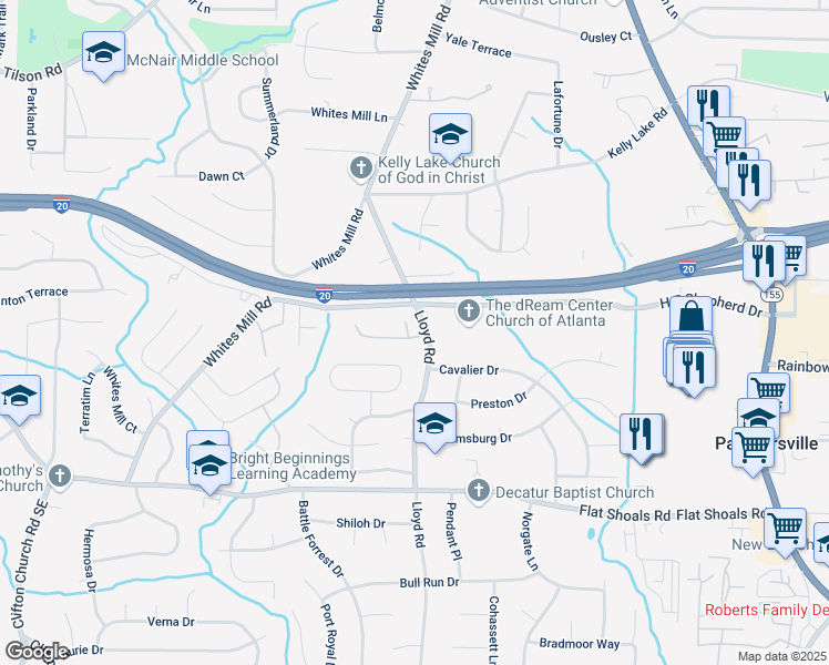 map of restaurants, bars, coffee shops, grocery stores, and more near 2646 Radvell Court in Decatur